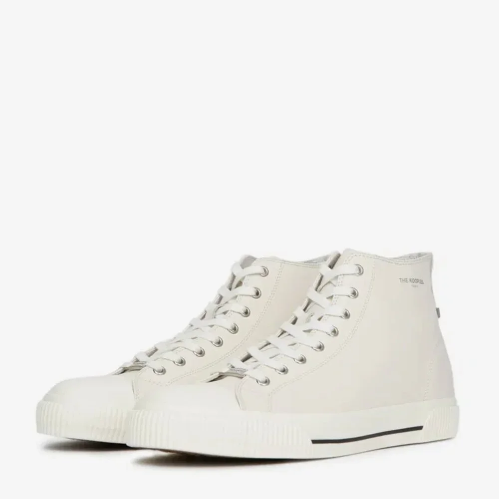 The Kooples White Smooth Leather High-Top Sneakers Men’s Size 10 Street Style - Picture 3 of 9
